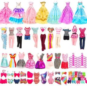 img 4 attached to 👗 36-Pack Doll Clothes and Accessories Set - Includes 5 Fashion Dresses, 5 Tops, 5 Pants Outfits, 3 Wedding Gown Dresses, 3 Swimsuits Bikini Sets, 10 Hangers, 10 Shoes - Fits 11.5 Inch Dolls