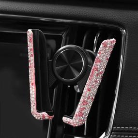 img 3 attached to Bling Car Mount Stand Phone Holder - Crystal Rhinestone Cell Phone Holder, Universal Mini Car Dash Air Vent Mount with 360° Adjustable Auto Grip - Car Accessories for Women and Girls (Pink)