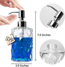 img 1 attached to 💎 JASAI Diamond Design 12 Oz Glass Soap Dispenser with 304 Rust Proof Stainless Steel Pump - Ideal for Kitchen, Bathroom, Hand Soap, Lotion, Clear