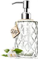 💎 jasai diamond design 12 oz glass soap dispenser with 304 rust proof stainless steel pump - ideal for kitchen, bathroom, hand soap, lotion, clear logo