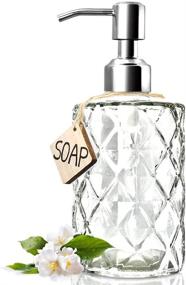 img 4 attached to 💎 JASAI Diamond Design 12 Oz Glass Soap Dispenser with 304 Rust Proof Stainless Steel Pump - Ideal for Kitchen, Bathroom, Hand Soap, Lotion, Clear
