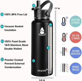 img 2 attached to 🧃 SYACOT 40 oz Stainless Steel Water Bottle - Insulated Double Wall Vacuum Leak Proof Flask, Metal Thermo Canteen Mug with 2 Straw Lids, Wide Mouth (40 oz, Black)