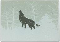 🐺 wolf silhouette howls in woods winter cutting board - leafless trees, snowflakes wilderness decorative tempered glass large size serving board, green eggshell - lunarable логотип