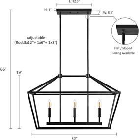 img 2 attached to 💡 Black Rod Hanging Light, MOTINI 3-Light Kitchen Island Lantern Pendant Linear Chandelier, 32"x 12"x 19