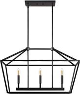 💡 black rod hanging light, motini 3-light kitchen island lantern pendant linear chandelier, 32"x 12"x 19 логотип