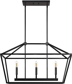 img 3 attached to 💡 Black Rod Hanging Light, MOTINI 3-Light Kitchen Island Lantern Pendant Linear Chandelier, 32"x 12"x 19