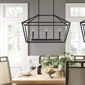 img 1 attached to 💡 Black Rod Hanging Light, MOTINI 3-Light Kitchen Island Lantern Pendant Linear Chandelier, 32"x 12"x 19