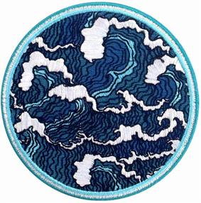 img 4 attached to 🌊 ZEGINs Embroidered Applique Iron On Sew On Emblem - The Dark Blue Great Wave Patch