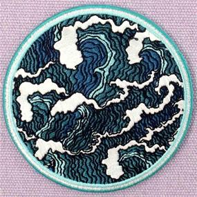 img 2 attached to 🌊 ZEGINs Embroidered Applique Iron On Sew On Emblem - The Dark Blue Great Wave Patch