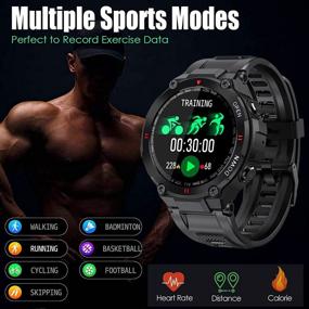 img 3 attached to Smart Watch For Men Sports Military Watch Fitness Tracker With Heart Rate Monitor Blood Pressure Waterproof Long Standby Smartwatch For Android Phones Compatible With IPhone Samsung (Black 2)