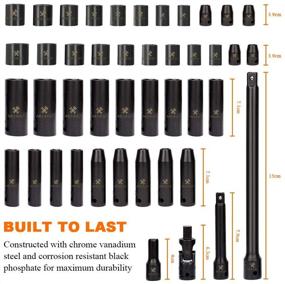 img 2 attached to 48-частый набор головок ARTIPOLY Impact Socket Set - глубокие и мелкие головки с 6-тигранным профилем - диапазон в дюймах и метрический от 5/16in до 3/4in и от 8мм до 22мм.