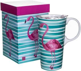 img 4 attached to 🦩 Eye-catching Ceramic Travel Coffee Mug with Striped Flamingo Print