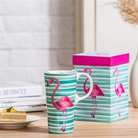 img 2 attached to 🦩 Eye-catching Ceramic Travel Coffee Mug with Striped Flamingo Print