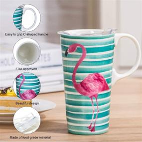 img 3 attached to 🦩 Eye-catching Ceramic Travel Coffee Mug with Striped Flamingo Print