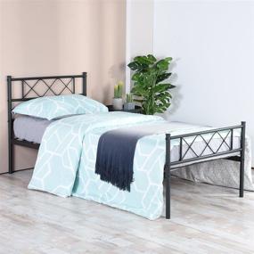 img 4 attached to 🛏️ SimLife Metal Platform Bed Frame: Twin Black Mattress Foundation with Two Headboards, Slat Support – No Box Spring Required