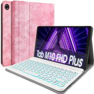 💖 backlit wireless keyboard case for lenovo tab m10 plus 10.3", tb-x606f/tb-x606x - 7 color light pu folio stand cover (pink) logo