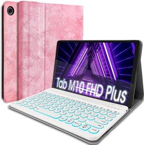 img 4 attached to 💖 Backlit Wireless Keyboard Case for Lenovo Tab M10 Plus 10.3", TB-X606F/TB-X606X - 7 Color Light PU Folio Stand Cover (Pink)