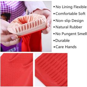 img 2 attached to 🧤 3 Pairs of Waterproof Reusable Rubber Cleaning Gloves - Small | Kitchen Dishwashing Glove
