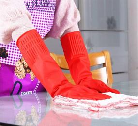 img 1 attached to 🧤 3 Pairs of Waterproof Reusable Rubber Cleaning Gloves - Small | Kitchen Dishwashing Glove