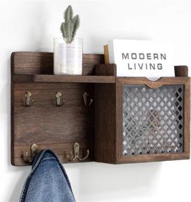 img 4 attached to 🏡 Rustic Wooden Wall-Mounted Mail and Key Holder: Decorative Organizer for Entryway, Mudroom, Hallway - Dark Brown