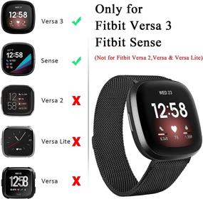 img 1 attached to Браслеты Amzpas Fitbit Versa 3/Sense: дышащая нержавеющая стальная сетка с магнитом, регулируемый ремешок для женщин и мужчин - черный, большой