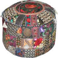 🧵 indian patchwork pouf cover: authentic traditional indian design for bohemian living rooms - embroidered ottoman decor, home footstool chair cover - 14x22 inch логотип