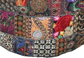 img 1 attached to 🧵 Indian Patchwork Pouf Cover: Authentic Traditional Indian Design for Bohemian Living Rooms - Embroidered Ottoman Decor, Home Footstool Chair Cover - 14x22 Inch