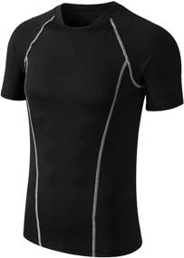 img 4 attached to Stay Cool and Dry with HASANBAY Men's Thin Short Sleeve Compression Shirt - Perfect for Sports and Workouts!