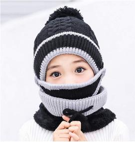 img 3 attached to Warm & Cozy Winter Knitted Beanie with Fleece 🧣 Lining & Pompom - Essential Girls' Accessory for Cold Weather