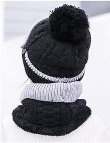 img 2 attached to Warm & Cozy Winter Knitted Beanie with Fleece 🧣 Lining & Pompom - Essential Girls' Accessory for Cold Weather