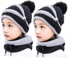 img 1 attached to Warm & Cozy Winter Knitted Beanie with Fleece 🧣 Lining & Pompom - Essential Girls' Accessory for Cold Weather