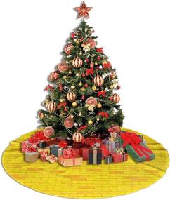 img 1 attached to MINIOZE Golden Yellow Brick Road Themed Christmas Tree Skirt - 30, 36 and 48 Inches Big Giant Size. Large Round Pad Carpet Mat Rug Cover for Classic Xmas Party Favors, Ornaments and Decorations - Ideal for Supplies and Festive Ornamentations.