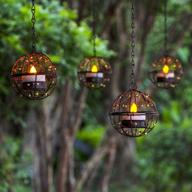 🏮 solar hanging lanterns: zhongxin beaded copper wire ball candle holder with solar tea lights - set of 4 for home, garden, patio, and tree décor логотип