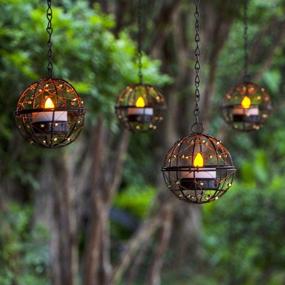 img 4 attached to 🏮 Solar Hanging Lanterns: ZHONGXIN Beaded Copper Wire Ball Candle Holder with Solar Tea Lights - Set of 4 for Home, Garden, Patio, and Tree Décor