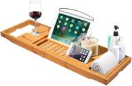 luxury bamboo bath tray bathtub caddy with extendable shelf - book holder, smartphone stand, wine glass holder, soap holder - fits bath sizes 70-105cm x 22.5cm x 4.5cm logo