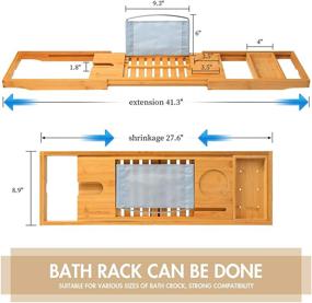 img 3 attached to Luxury Bamboo Bath Tray Bathtub Caddy with Extendable Shelf - Book Holder, Smartphone Stand, Wine Glass Holder, Soap Holder - Fits Bath Sizes 70-105cm x 22.5cm x 4.5cm