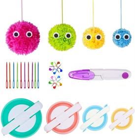 img 4 attached to 🧶 Pom Pom Maker Set - 4 Sizes Fluff Ball Weave Tool for DIY Wool Yarn Knitting Crafts - Ideal for Kids and Adults + 10 Knitting Stitch Markers + 10 Plastic Needles + 1 Pair of Scissors