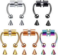 💍 stainless steel magnetic fake horseshoe septum nose rings - bodystars 5pcs set with spike replacements - faux piercing magnet nose septum jewelry logo