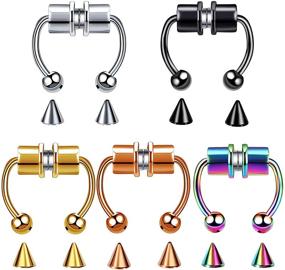 img 4 attached to 💍 Stainless Steel Magnetic Fake Horseshoe Septum Nose Rings - Bodystars 5Pcs Set with Spike Replacements - Faux Piercing Magnet Nose Septum Jewelry