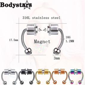 img 2 attached to 💍 Stainless Steel Magnetic Fake Horseshoe Septum Nose Rings - Bodystars 5Pcs Set with Spike Replacements - Faux Piercing Magnet Nose Septum Jewelry