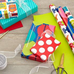 img 3 attached to 🎁 Hallmark Reversible Birthday Wrapping Paper Bundle - Balloons, Bright Green, Teal Stripes, White Polka Dots on Red (75 sq. ft. total)