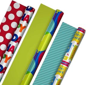 img 4 attached to 🎁 Hallmark Reversible Birthday Wrapping Paper Bundle - Balloons, Bright Green, Teal Stripes, White Polka Dots on Red (75 sq. ft. total)