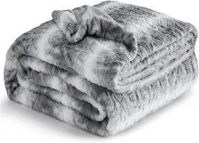 img 4 attached to 🛌 Luxurious Grey Fuzzy Faux Fur King Size Blanket by Bedsure - Cozy Rabbit Fur Winter Blanket, 108x90 Inches