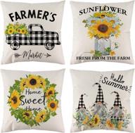 🌻 dfxsz summer pillow covers 18x18: stylish linen cushion cases for farmhouse summer decor- sunflower truck buffalo dwarf garland flower design included логотип