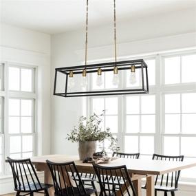 img 1 attached to 🌿 Black Farmhouse Kitchen Island Lighting: Modern Linear Chandelier for Industrial Dining Room - Black & Brass, 5-Light