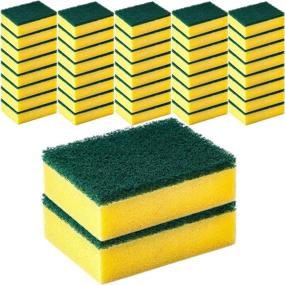 img 1 attached to 🧽 DecorRack 42 Cleaning Scrub Sponges: Versatile Kitchen, Dishes, Bathroom, Car Wash, Dual-Sided Abrasive & Absorbent Sponge Pads, Heavy Duty, Green Yellow (Pack of 42)