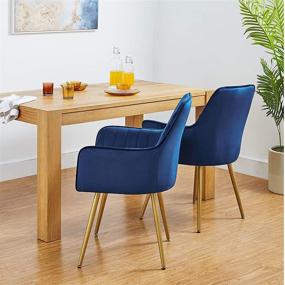 img 1 attached to 🪑 CangLong Furniture Set of 2 Modern Navy Blue Accent Arm Chairs for Living Room and Dining Area, with Gold Metal Legs