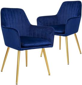img 3 attached to 🪑 CangLong Furniture Set of 2 Modern Navy Blue Accent Arm Chairs for Living Room and Dining Area, with Gold Metal Legs