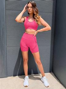 img 2 attached to 🏋️ Kinbor Womens Seamless Strappy Padded Sports Bras with High Waisted Shorts: Ultimate Yoga Gym Outfit Combo