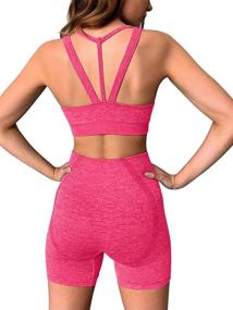 img 4 attached to 🏋️ Kinbor Womens Seamless Strappy Padded Sports Bras with High Waisted Shorts: Ultimate Yoga Gym Outfit Combo